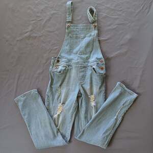 Royal Blue Distressed Denim Overalls Light Wash Harvest Style Dungarees